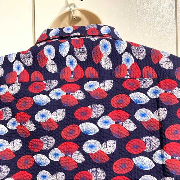 SAKS 5th Avenue Seersucker Short Sleeve Umbrella Design Button Shirt Men' Large - Picture 11 of 14